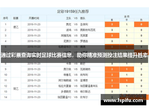 通过彩票查询实时足球比赛信息，助你精准预测投注结果提升胜率